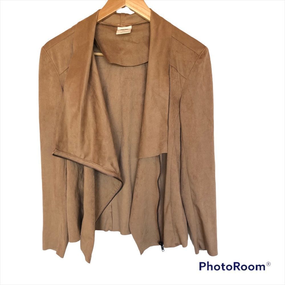 MOTE Camel Brown Faux Suede Drape Zip Up Jacket